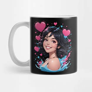 Happy Valentines Day romantic anime girl Hearts portrait Mug